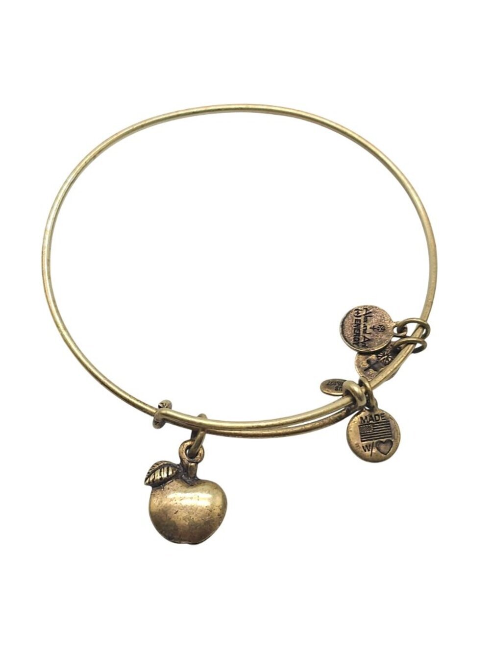Alex And Ani Gold-Tone Apple Charm Bangle Bracelet Made In USA